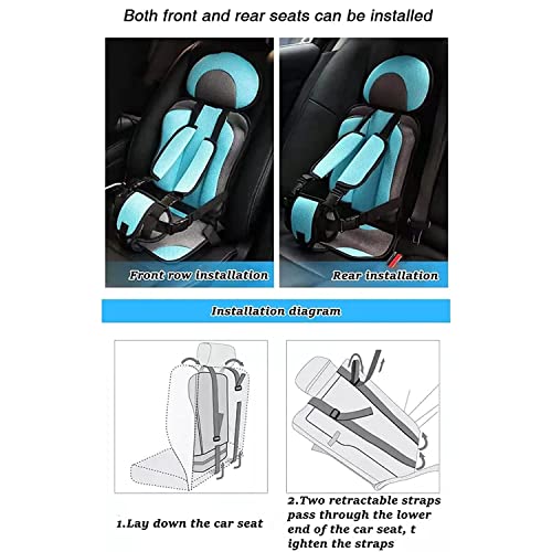 Auto Child Safety Seat Simple Car Portable Seat Belt,Foldable Car Seat Protection Travel Accessories For Kids 0-12,Car Seat Liner For Infant (Blue, Big(22.1 * 13.4 * 9.5In)) #TOP2