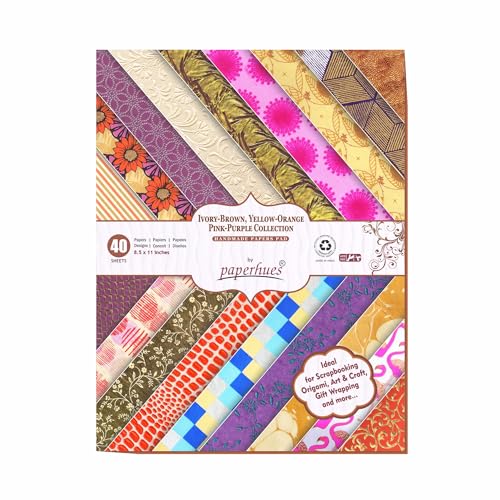 Paperhues Pink-Yellow-Brown Decorative Handmade Scrapbook Papers Collection 8.5x11