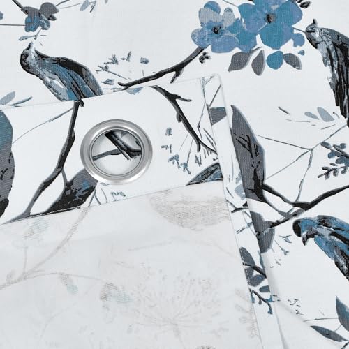 Image of LINENWALAS Decorative Printed Cotton Semi Sheer Curtains 9 Feet Long Set of 2 Panel, Eyelet Ring Hanging, Turquoise Bird Printed Door Curtains (L-9 x W-4.5 Feet, Turquoise Bird)