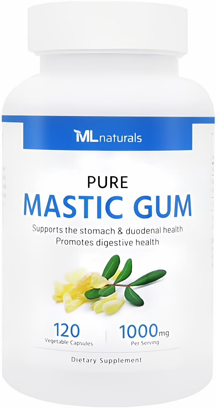 ML Naturals Mastic Gum 1000mg 120 Vegan Capsules. Premium Quality, Supports Stomach & Duodenal Health, NSF-Certified & cGMP-Compliant Facility, Third-Party Lab Tested