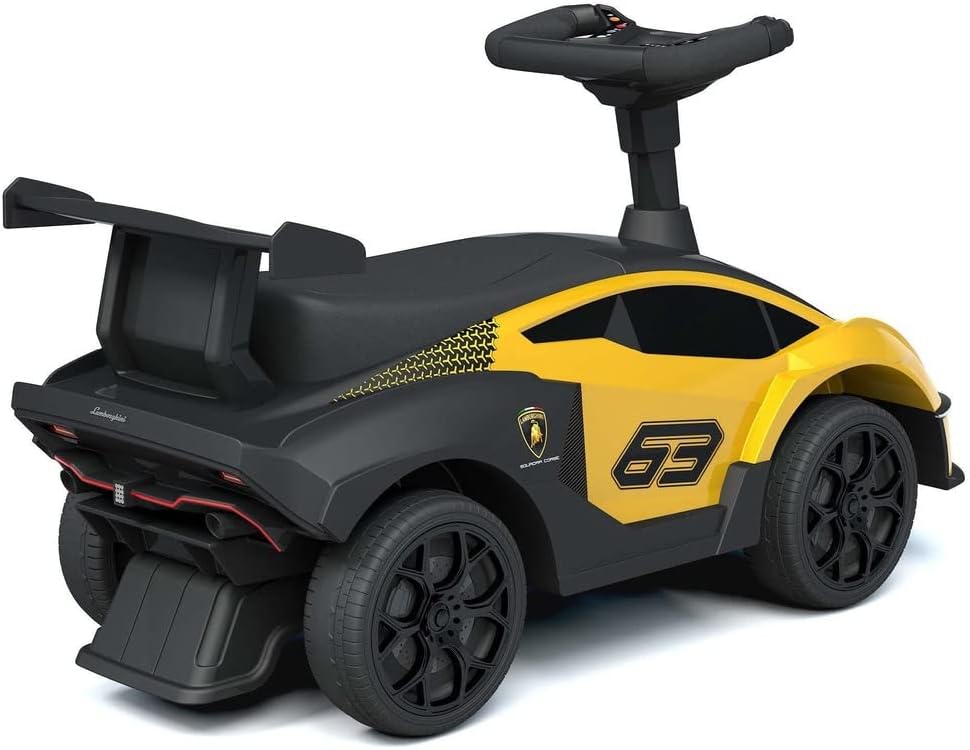 Best Ride On Cars Lamborghini Essenza SCV12 Push Car - Toy for Toddlers With Realistic Steering Wheel, Music, Horn, Comfy Seat, Backrest, Secret Storage - Yellow, Large