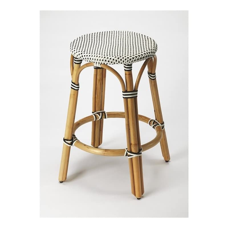 Beaumont Lane Transitional 24" Backless Rattan Counter Bar Stool in Black