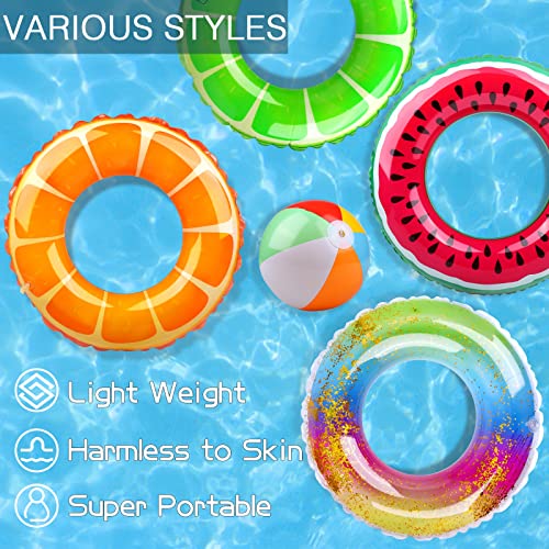 Liengoron 4Pcs Inflatable Pool Floats 20Inches Fruit Swimming Rings For Little Girls Boys Glitter Swim Rings Inflatable Tubes Floats With Colorful Beach Ball For Summer Beach Party Suppliers #TOP3