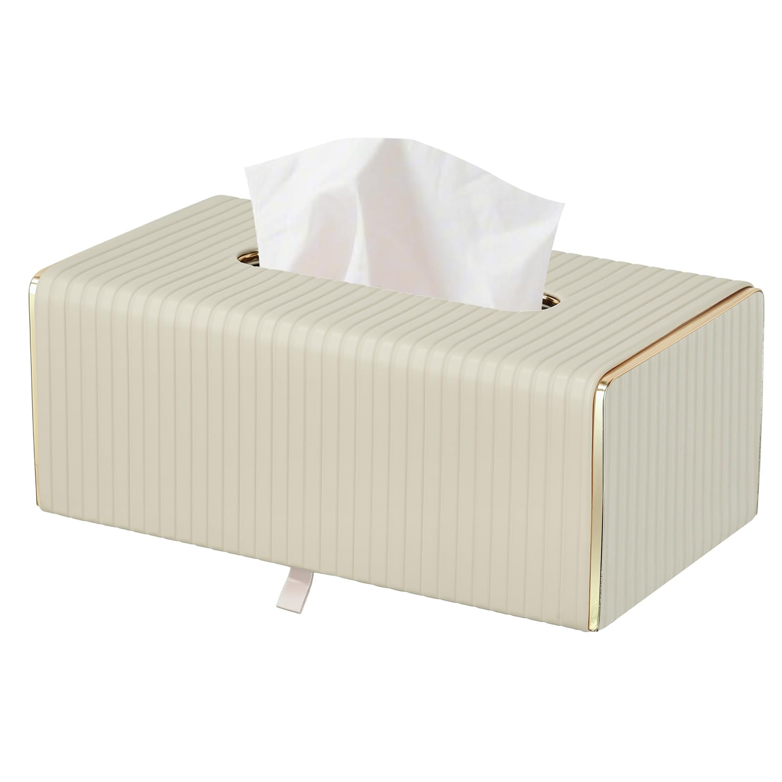 Tissue Box Cover, PU Leather Rectangle,Rectangle Leather Tissue Box Holder with Gold-Tone Edging Decoration,Decorative Tissue Cover for Bathroom Toilet Bedroom Living Room Table Desk Office