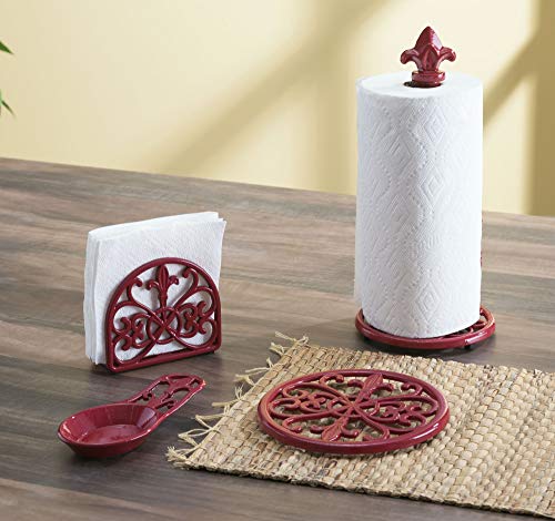 Fleur De Lis Cast Iron Napkin Holder, By Home Basics (Red) / Napkin Holders For Kitchen/Table Napkin Holder With Non-Skid Feet #TOP3