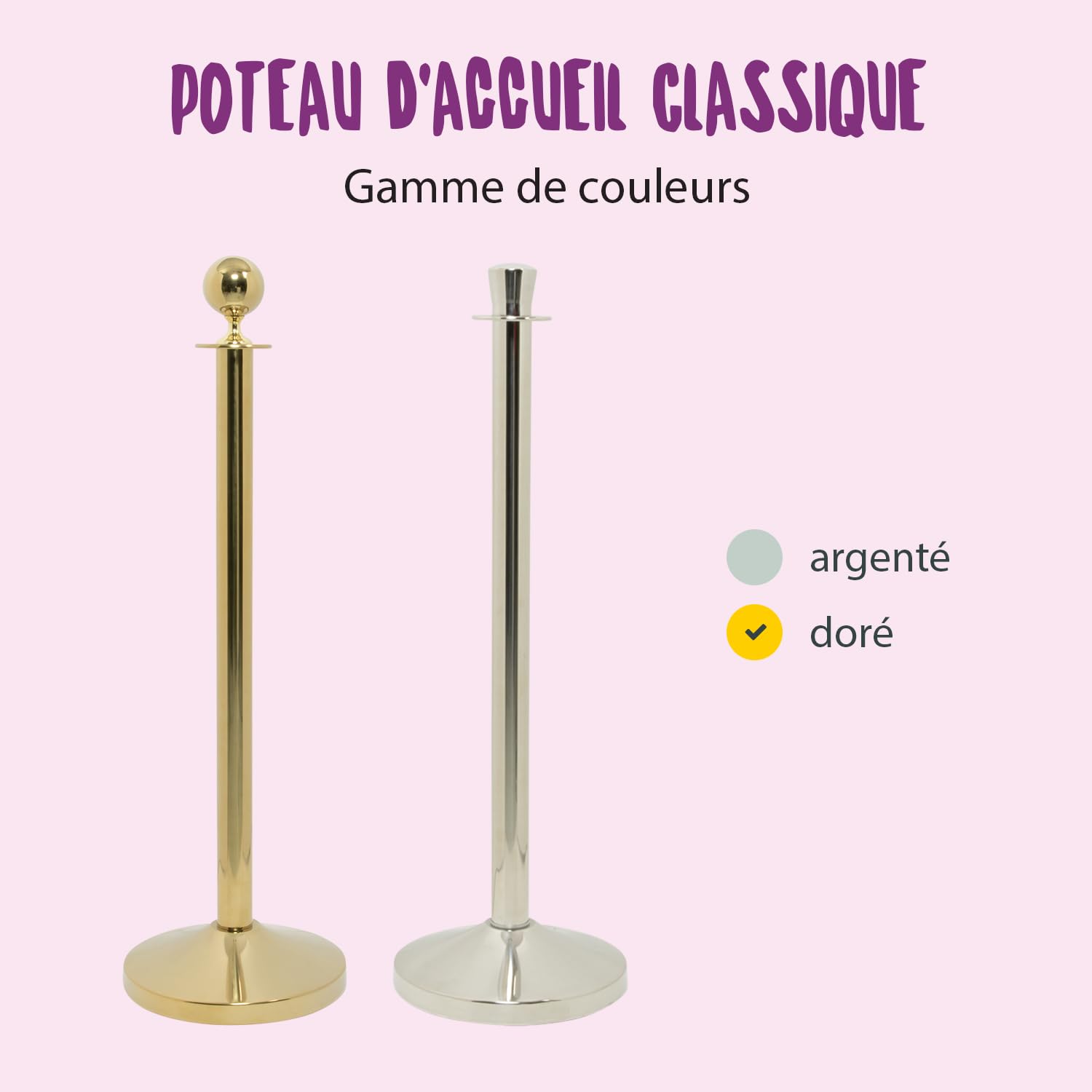 SECURIT - Poteau avec Base pour Système de Barrière Classic | pour Bar, Restaurant, Boîte de Nuit, Boutique - H95 cm - Acier Inoxydable - Usage Intérieur et Extérieur - Finition Dorée