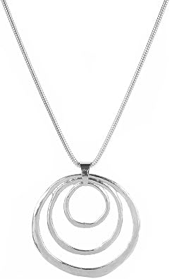 Concentric Rings Open Circle Pendant Long Chain Necklace Two Colors For Women Statement Minimalist Modern Adjustable Gold Color Silver Color