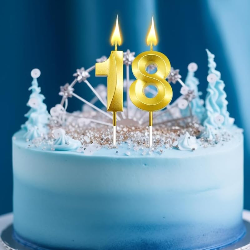 Image of Number Candles with Crown 3 inch for Birthday Parties, Wedding, Engagement, Valentines Day Celebration, Theme Party Cake Decoration Gold (Numerical No 18 or 81)