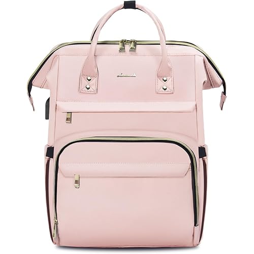 LOVEVOOK Laptop Backpack for Women,14 Inch Professional Womens Travel Backpack Purse Computer Laptop Bag Nurse Teacher Backpack,Waterproof College Work Bags Carry on Back Pack with USB Port,Pink