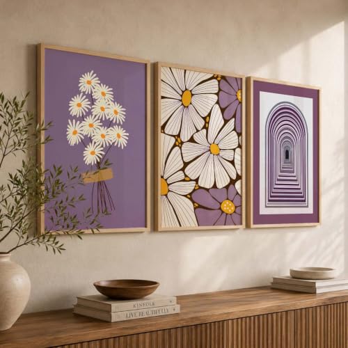 Image of kotart Boho Floral Art Home Decoration Painting | Floral Aesthetic Paintings With Frame For Living Room Bed Room Hotel Wall Decor Digital Reprint Set of 3 (10X13 inch)
