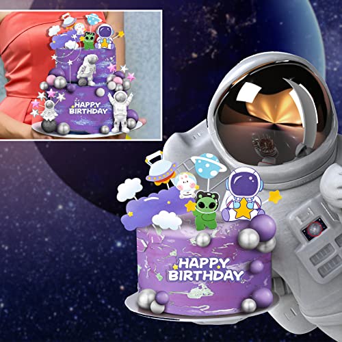 24 Pcs Astronaut Space Cake Toppers Outer Space Cake Toppers Decoration Astronaut Figurines Planet Rocket Satellite Pearl Balls And Stars Space Theme Decor For Birthday Party Baby Shower (Pink Purple) #TOP1