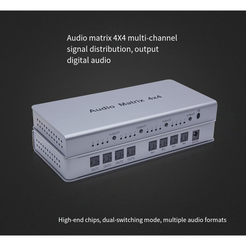 4 interruttori a matrice audio, splitter audio a matrice, splitter SPDIF TOSLINK, Digital Optical Audio Splitter 4 in 4 Out True Matrix Converter EU