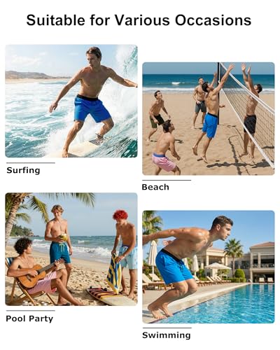 Image of Mens Swim Trunks with Compression Liner 2 in 1 Quick Dry Swimming Shorts Swimwear Bathing Suits with Pockets, A Mix Light Blue, M