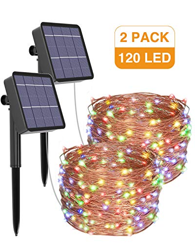 [2 Pack] Litogo Solar Fairy Lights Outdoor, 12m 120 LED Solar Garden Lights 8 Modes Waterproof Copper Wire Decorative Solar String Lights for Garden, Patio, Gate, Yard, Wedding, Party (Multi-Color) …