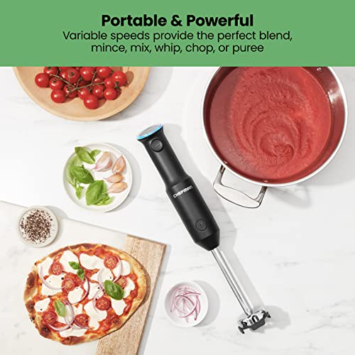 Chefman Cordless Portable Immersion Blender With One-Touch Speed Control - Quick Mix For Shakes, Smoothies, Soups, Dips, Sauces - Black - Stainless Steel Blades - Bpa-Free - Dishwasher Safe #TOP2
