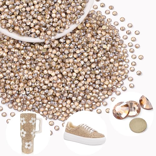 Image of 5000PCS SS6 /2mm Crystal Glass Rhinestones for Bedazzling (Golden Shadow) | Flatback Rhinestones for Crafting DIY Nail Art Makeup Decoration, Gems Diomand Charms for Tumbler Shoes Clothing Mug