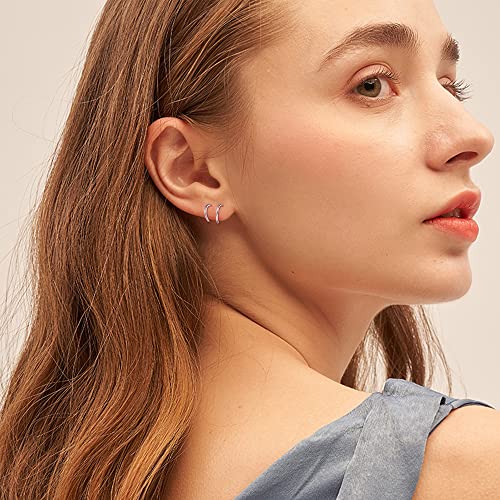 FUNRUN JEWELRY 2Pairs 925 Sterling Silver Twist Wrap Spiral Earrings for Women Double Hoop Climber Cuff Earrings Hypoallergenic Tiny CZ Cartilage Twist Piercing Earrings4