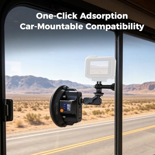 Image of 6 inch Electric Camera Suction Cup Mount with Ball Head Arm & Adapter, Heavy-Duty Metal Car Mount for Camera /Action Camera /Phone, 50KG Suction for Car Windshield /Boat /Window, 1 /4 inch 3 /8 inch Threads