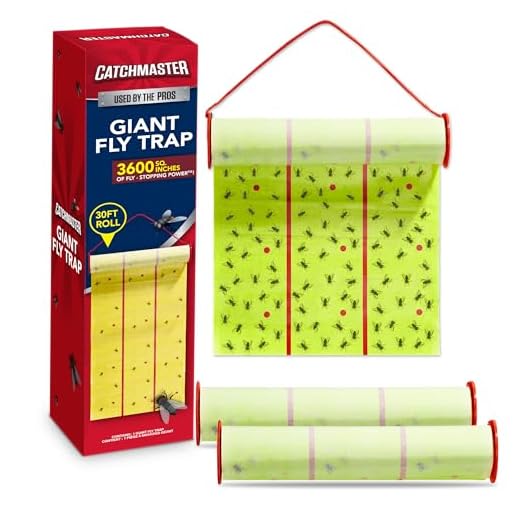 Catchmaster Giant Fly Glue Trap 3-Pack 30 Feet Each, Adhesive Fly Traps Outdoor, Sticky Bug Catcher, Bulk Flying Insect Paper Roll, Pet Safe Pest Control for Garage, Barn, Greenhouse & Garbage Room