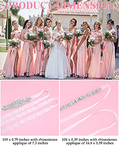 SATINIOR 2 Pieces Rhinestone Bridal Wedding Dress Sash Belt Crystal Diamond Ribbon Wedding Belts for Bridesmaid Dress (White)2
