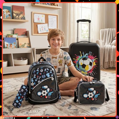 Image of Kids Carry on Luggage Set 5 Piece Kids Luggage with Wheels 16 inch Toddler Suitcase for Boys Airline Approved (Football)
