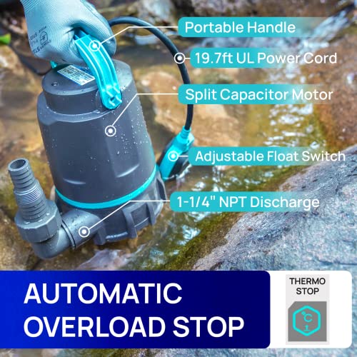 Aquastrong 1/2Hp Utility Pump 3159Gph Submersible Water Pump With Float Switch, Draining Flooded Basement, Pool, Hot Tub, Pond, Garden Irrigation, 19Ft Cord #TOP3