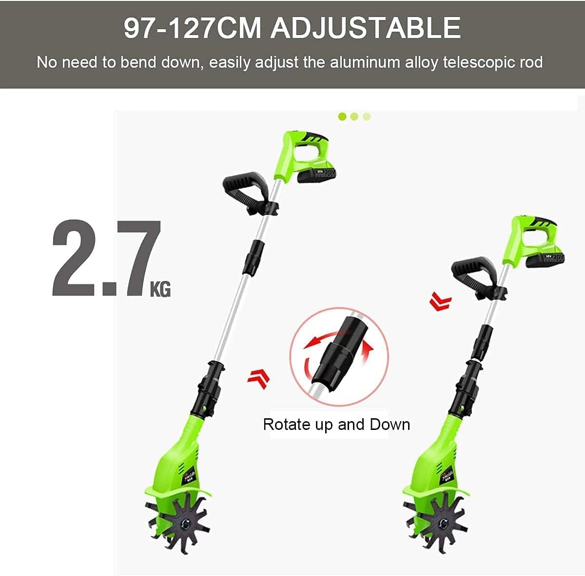 Motobineuse de Jardin, motoculteurs électriques, rotavateur de Jardin électrique, motobineuse de Jardin 20 V sans Fil, désherbeur/cultivateur électrique, Profondeur de Travail 25 c