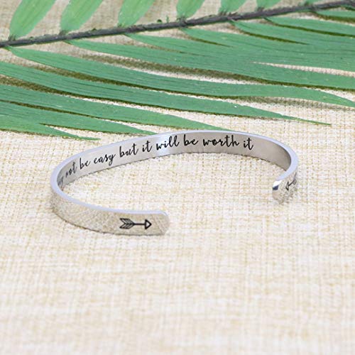 Joycuff Inspirational Cuff Bracelets For Women Daughter Sister Best Friend Mom Mother Christmas Gift For Her It May Not Be Easy But It Will Be Worth It #TOP2