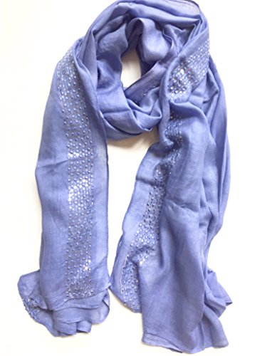 Women Soft Summer Viscose Solid Color Sequin Cotton Scarf Shawl Wrap Hijab (Blue)