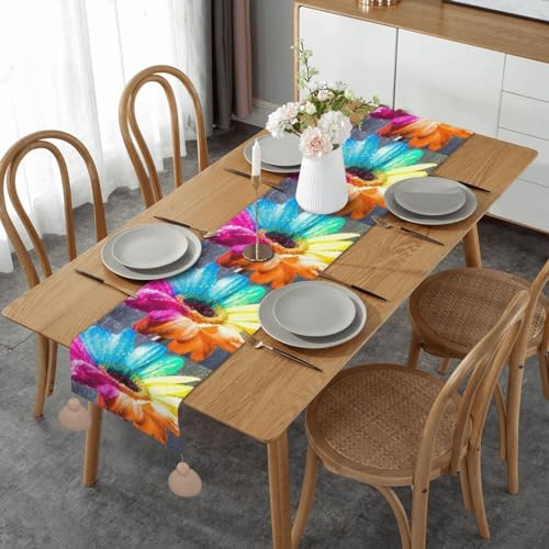 Chemin de table imprimé tournesol lin multicolore lavable taille unique pour décoration table