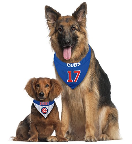 Image of MLBPA Reversible Dog Bandana - Kris Bryant #17 Pet Bandana - MLB Chicago Cubs Home & Away Bandanna, Large /X-Large