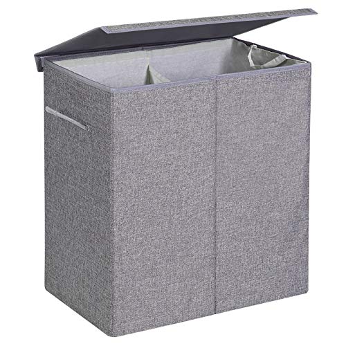 SONGMICS 37.5 Gal (142L) Laundry Hamper, Linenette Fabric Laundry Basket, Divided Clothes Hamper