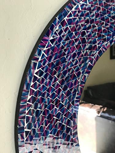 Decorshore 24 Inch Round Mosaic Wall Mirror, Decorative Bathroom Mirror, Wall Mounted Accent Decor In Blue Purple, Glass Mosaic Decor Wall Mirror #TOP3
