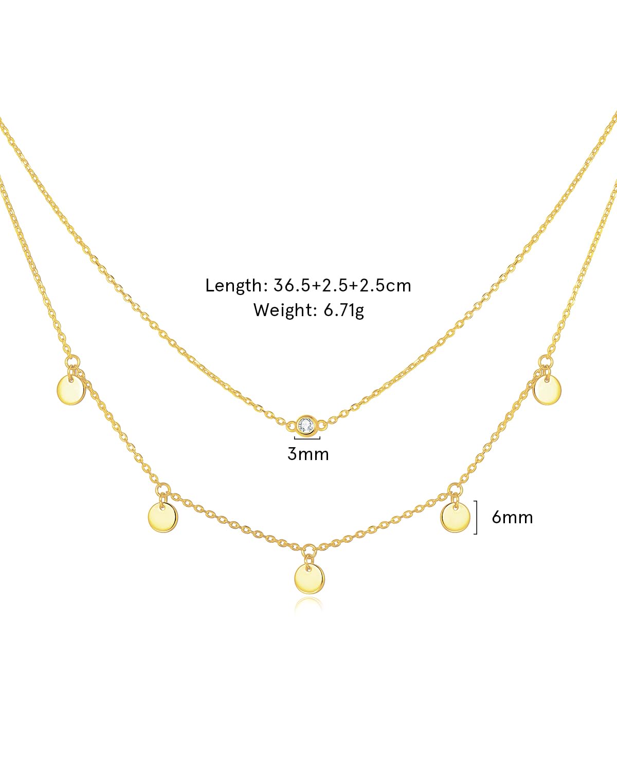 FANCIME Collar con capas para mujer con colgante, chapado en oro amarillo de 14 quilates, collar personalizado delicado de varias filas, collar de plata de ley 925, joyas para mujer y niña