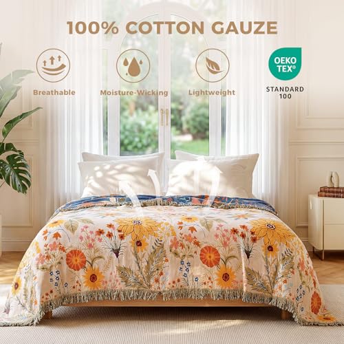 Image of LUTBM Boho Throw Blanket for Couch 50 inchx60 inch, Cotton Decorative Bed Throws