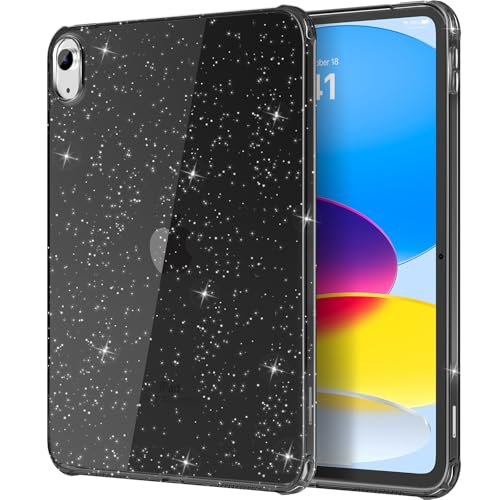 Image of MoKo Clear iPad 10th Generation Case, iPad 10 Case, Slim & Lightweight Soft TPU Anti-Scratch Back with Shockproof Impact Resistant Raised Edge for 10th Gen iPad Case 2022, Glitter Black