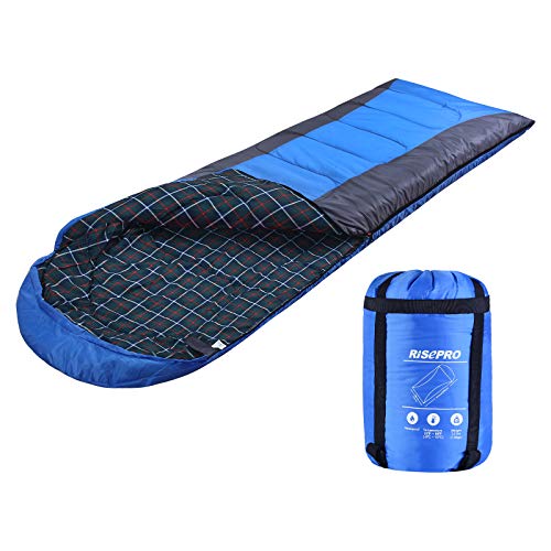 RISEPRO Sleeping Bag Waterproof, Lightweight, Portable, 3-4 Seasons Cold Warm Weather Sleeping Bag for Adults & Kids - Indoor & Outdoor: Camping, Backpacking, Hiking (Blue)