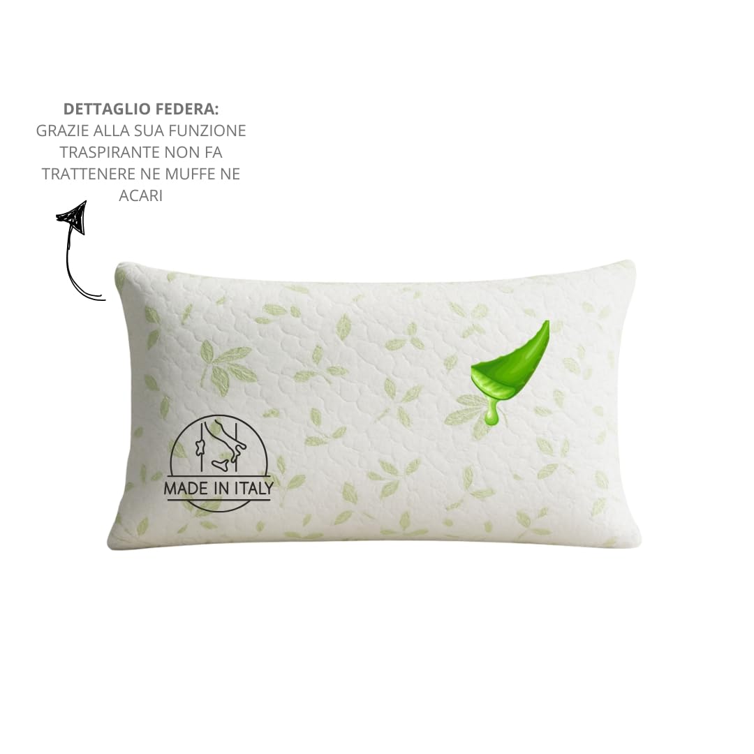 GM COPPIA Cuscini Letto Guanciali per Dormire Imbottiture Standard Antiacaro Anallergico Traspirante per letto Matrimoniale Singolo con Federa Aloe Lavabile Made in Italy