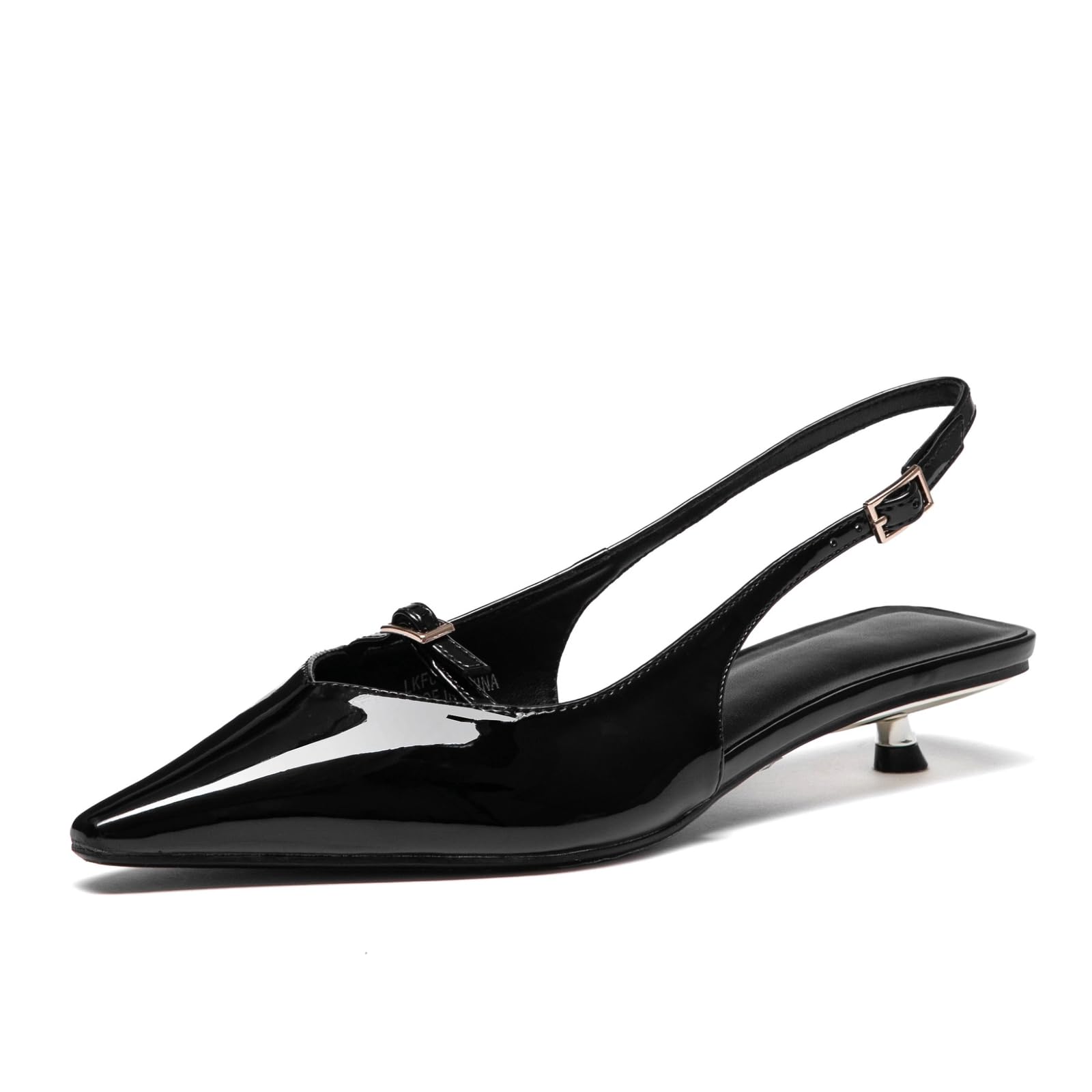 Lryweisy Women's Glitter Rhinestone Mesh Slingback Sandals 2.4 Inch Kitten Heel Pointed Toe for Party & Evening