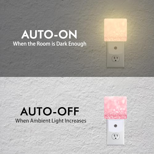 Image of Pink Glitter Night Light,Plug into Wall with Dusk to Dawn Light Sensors,LED Nightlights for Bedroom,Bathroom,Kitchen,Hallway,Room Decor for Boys Girls Women Men