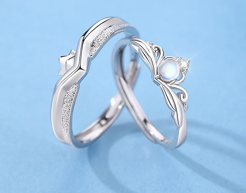 Anillo 2 Pcs 925 Silver Pare Ring Conting Ring Abertura Ajustable