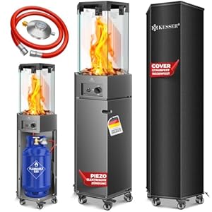 KESSER® Gasheizstrahler 4/8 kW Gas Piezozündung Heizung + Gasdruckregler + Cover, 360° Rollen Kippschutz, Terrassenheizstrahler Gasheizung Gasheizer Outdoor Kamin Mobiler Heizpilz, Heizer, Anthrazit