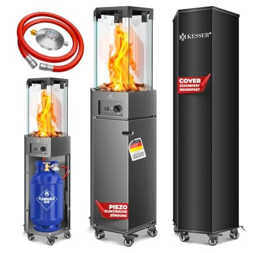 KESSER® Calefactor de gas para terraza, incluye funda protectora, móvil, calentador de llama, calentador de pirámide de terraza, con ruedas