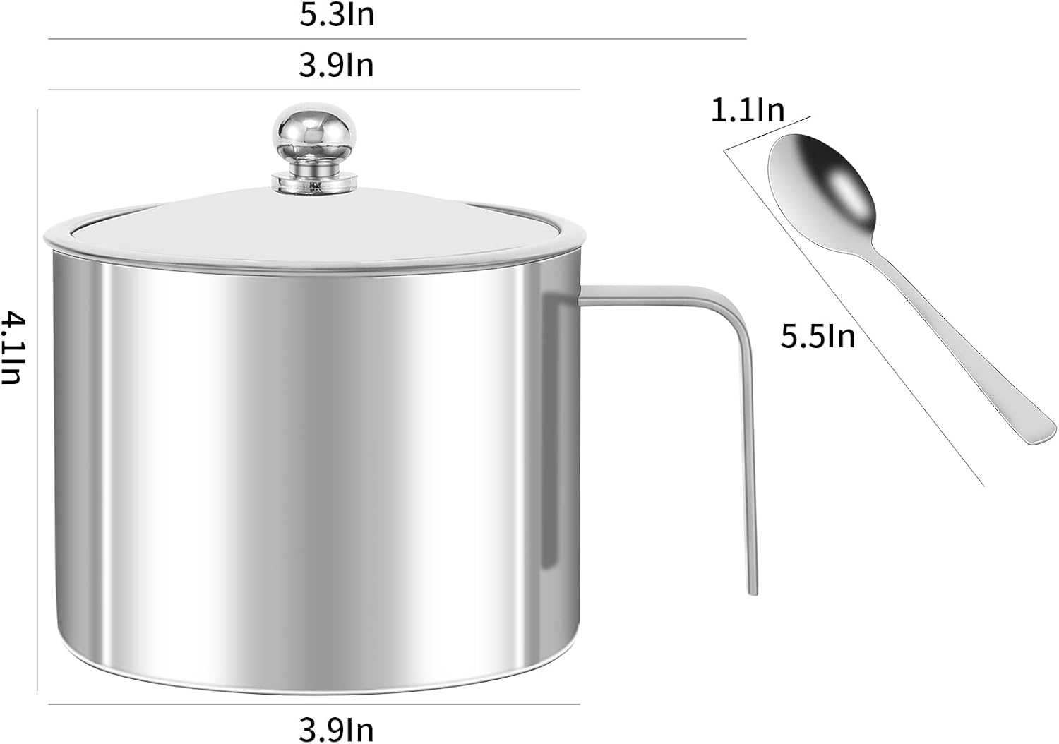 Stainless Steel Sugar Bowl with Handle, Clear Lid (for Better Recognition) and Sugar Spoon for Home and Kitchen, Cylinder Shape, 16.8 Ounces(500 Milliliter)…