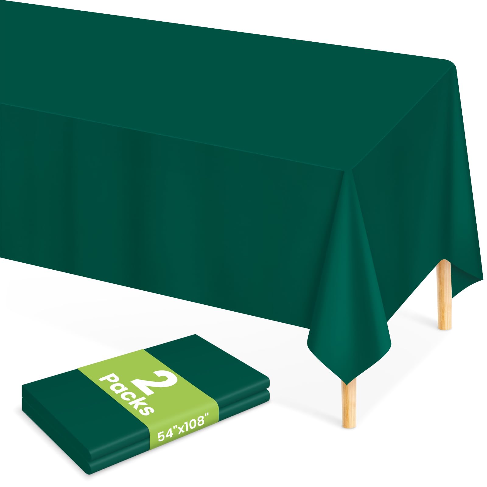 Mulbozy Dark Green Plastic Table Cloth Disposable 2 Pack, 54 x 108 Inch