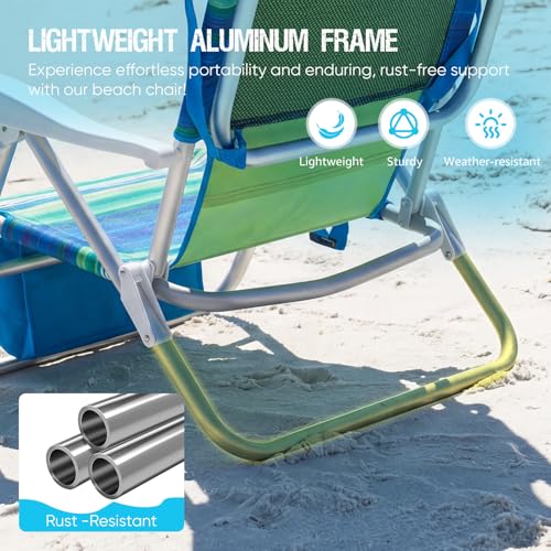Old Bahama Bay Beach Chairs for Adults, 7-Position Classic Lay Flat Beach Chair Reclining Beach Chair, Portable Aluminum Backpack Beach Chair with Towel Bar & Cooler Bag - image 5