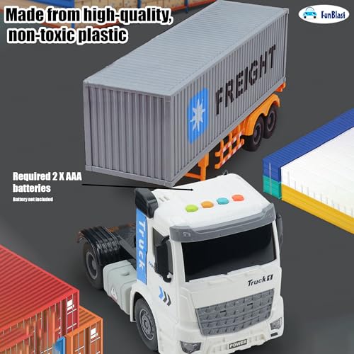 Image of FunBlast Container Truck Toy for Kids - Large Transport Lorry with Light & Sound, Realistic Design Smoother & Speedier Friction Powered Vehicle Toy for 3+ Boys, Girls (Random Color)