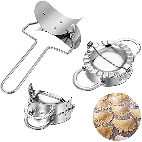 faddy-1 Stainless Steel Dumpling Maker, 1pcs Dough Press and 2pcs Dumpling Molds in Different Sizes, Manual Pinch Dumpling Pie Ravioli Mould Pastry Maker Tool, Dumpling Skin Cutter Cover