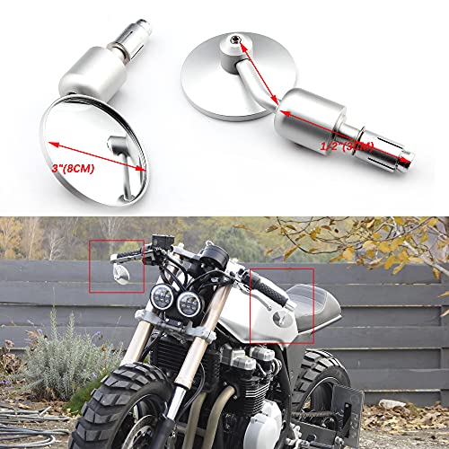 Image of Silver Universal Motorcycle Rearview Mirrors 7 /8 inch Bar End Compatible with Honda Cafe Racer Yamaha Suzuki Kawasaki Scooter