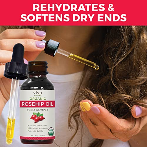Viva Naturals Organic Rosehip Seed Oil (1 Fl Oz) - 100% Pure, Cold Pressed Moisturizing Rose Hip Oil For Face, Hair, Dry Skin & Nails, Non-Gmo #TOP3